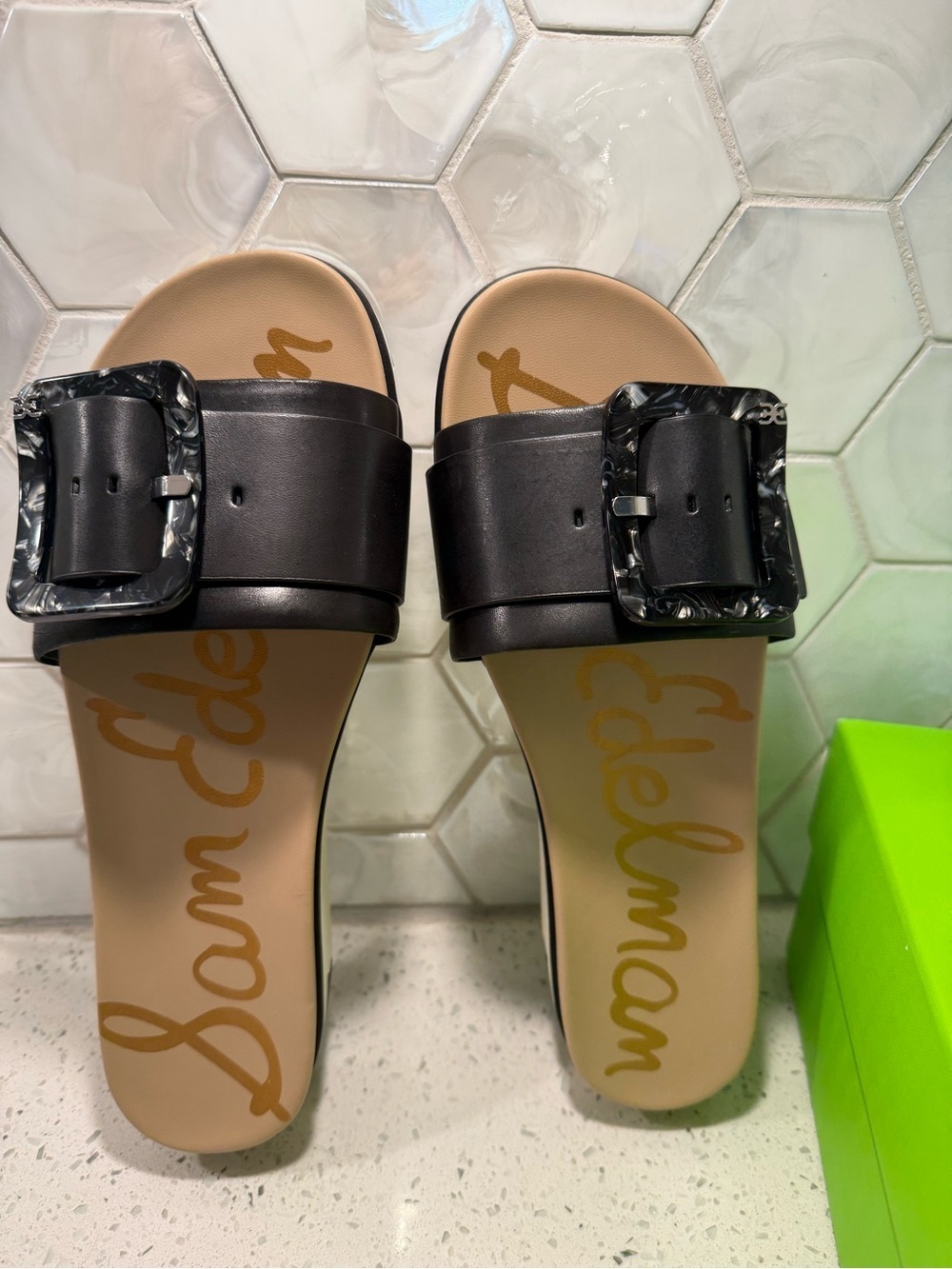 Sam Edelman Ariane Black Leather Sandals Sz 9.5 New In Box